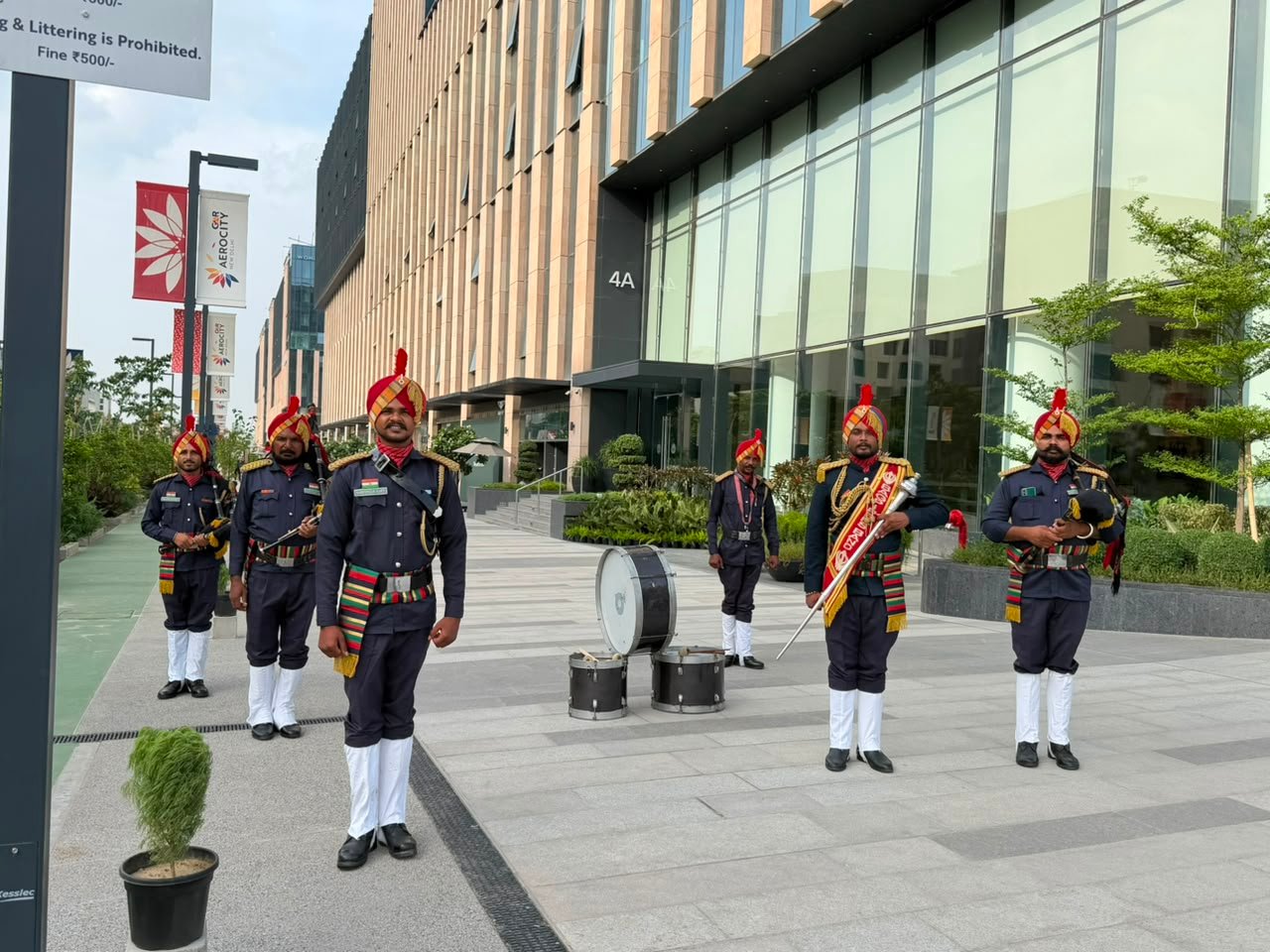 Band prepared beside venue entrance