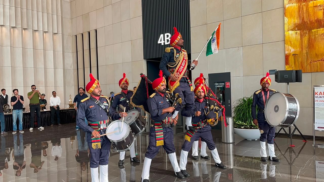 Army band members performing a formal ceremonial entry