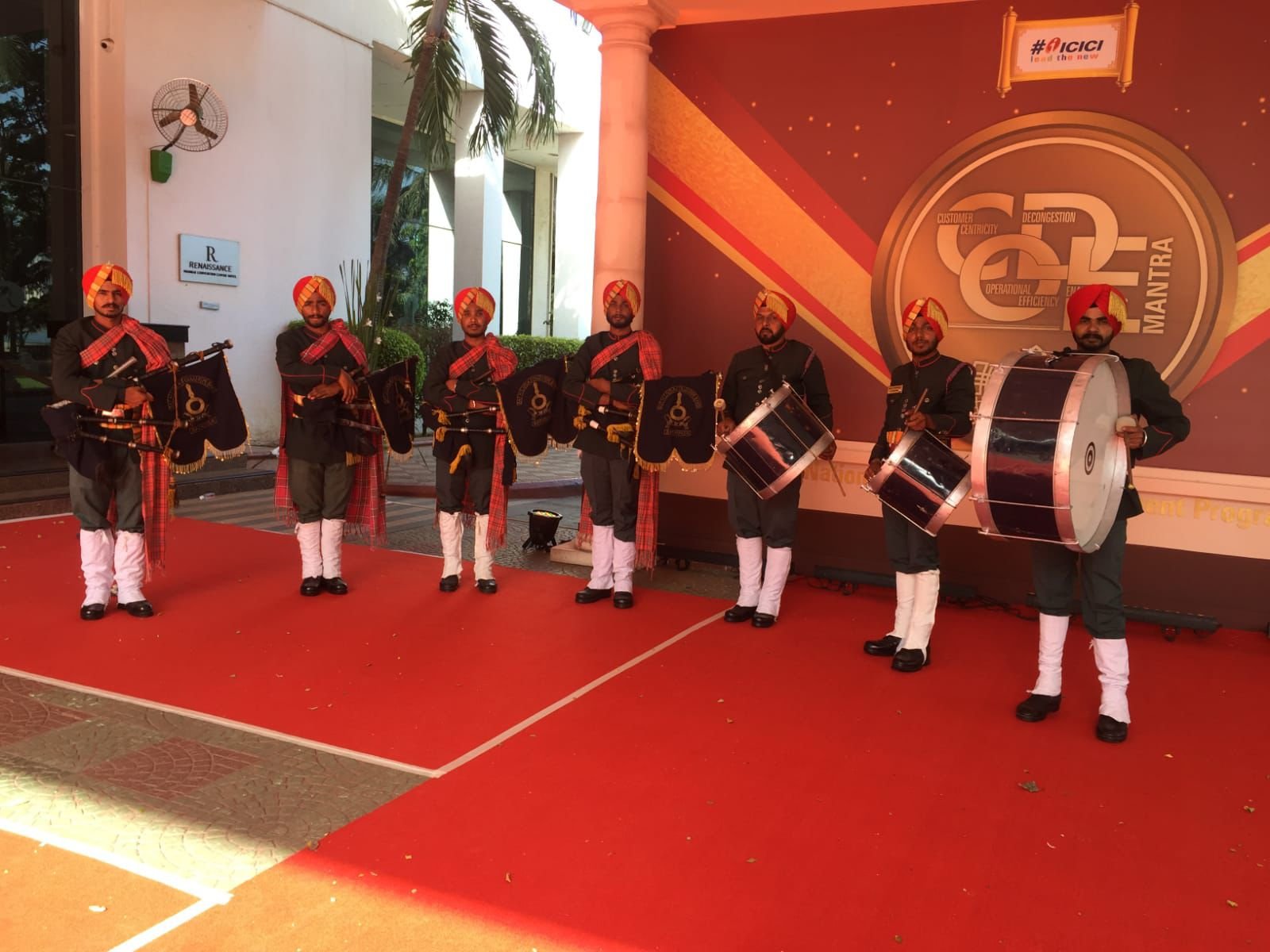 Parade band marching in a coordinated ceremonial formation